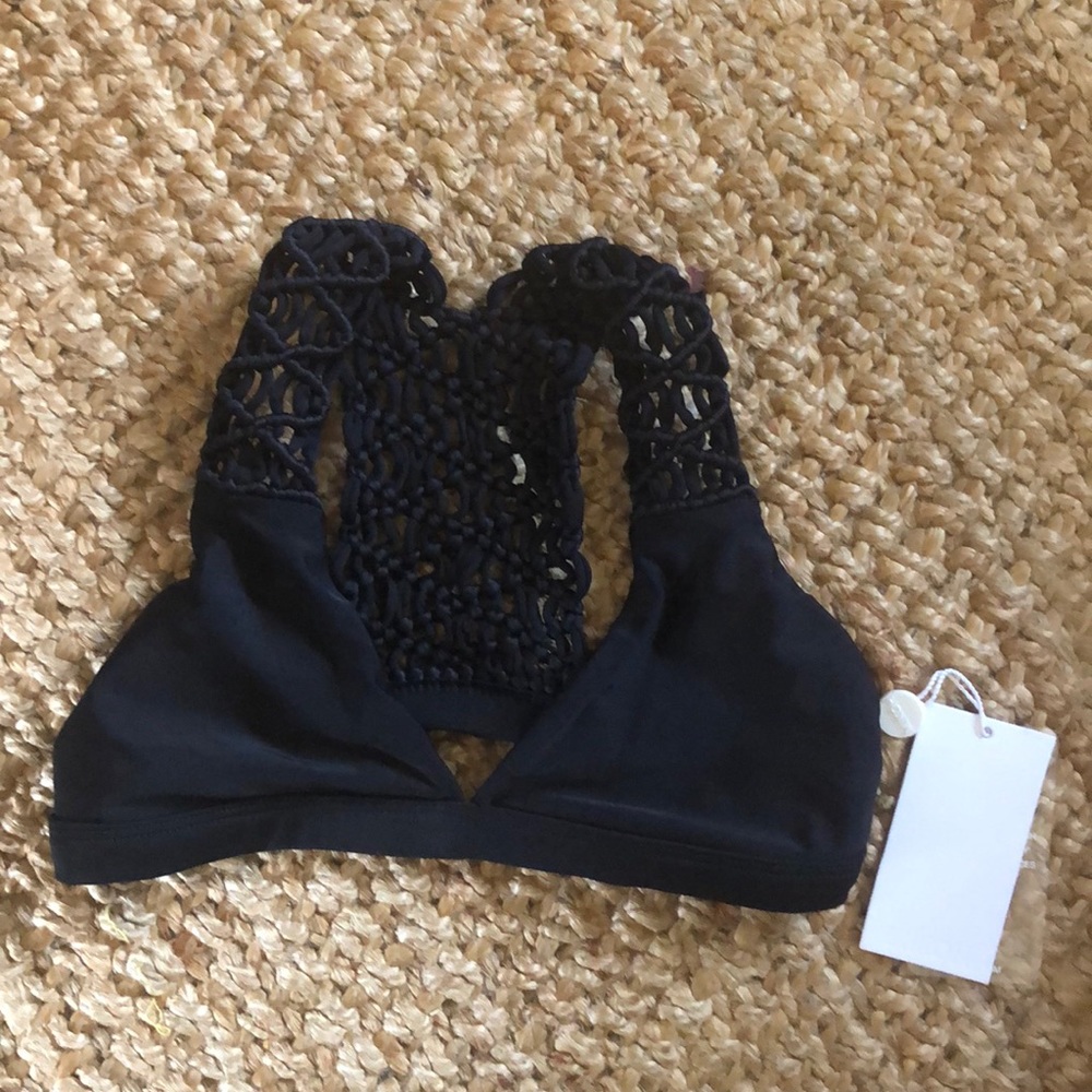 NWT MIKOH macrame crochet top Small S black